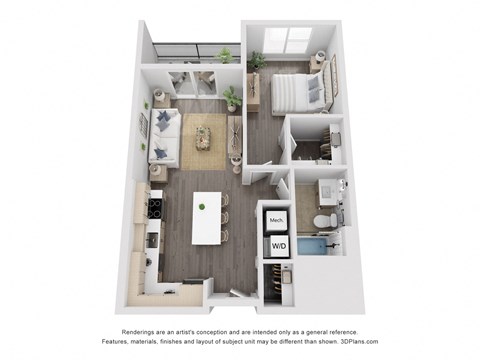a 1 bedroom floor plan at The Flats & Terraces at Wildhorse Village, Chesterfield